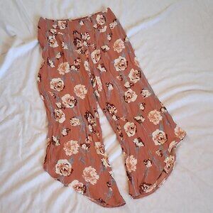 sky and sparrow sz small Orange floral rayon pants with high waist, wide leg fit